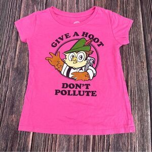 Girls Size Med 7/8 Youth Pink Give a Hoot Don’t Pollute Tee Owl Shirt Wildlife